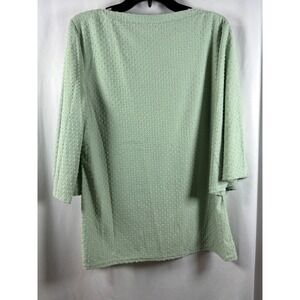 Perfect‎ Peach Sage Green Swiss Dot Bell Sleeve Boat Neck Blouse Medium NEW